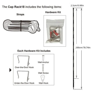 Over Door Cap Rack - Baseball Hat Organizer with Hook, Closet Storage Display