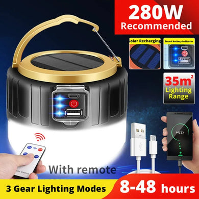 Portable Solar LED Camping Light Waterproof Rechargeable Tent Lantern