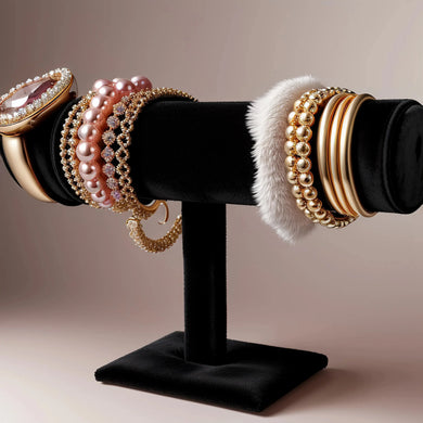 Single Tier Velvet T-Bar Jewelry Display Stand Bracelet Watch Holder Organizer