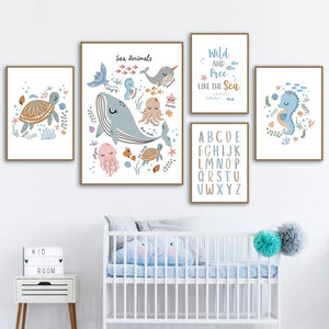 Sea Creatures Nursery Canvas Art Nordic Prints Baby Room Decor