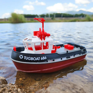 JIKEFUN 686 Dual Motor RC Tugboat - 2.4G Long Range Remote Control Boat for Boys Gift