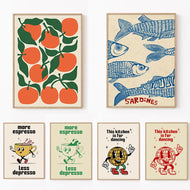 Retro Kitchen Food Cartoon Poster Character Coffee More Espresso Less Depresso Quotes Poster Wall Canvas Painting Room Decor