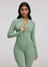 Load image into Gallery viewer, FUBEIKE Women's Yoga Set Fashion Sexy Slim Fit Long Sleeve Zipper Sports Gym Workout Legging Bodysuits Outdoor Activewear