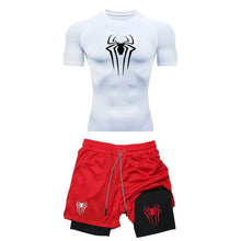 Load image into Gallery viewer, Men's Workout Compression Set Y2K Spider Printed Gym Tshirts Breathable Running Shorts Quick Dry Sports Rash Guard Sportwear Set