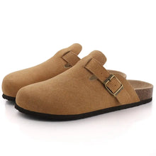 Load image into Gallery viewer, Comwarm Fashion Women's Suede Mules Slippers Men Clogs Cork Insole Sandals With Arch Support Outdoor Beach Slides Home Shoes