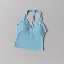 Load image into Gallery viewer, Women's Summer V-Neck Yoga Sports Vest Hanging Back Neck Design Outdoor Running Training Gathered Fit Active Wear Top