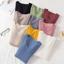 Load image into Gallery viewer, Autumn Winter Women Sweaters Casual Long Sleeve Knitted V Neck Pullover Sweater Femme Basic Solid Jersey Tops Fashion Clothes