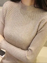 Load image into Gallery viewer, 2025 Autumn Women Mock Neck Ruffles Sweater Long Sleeve Knitted Bottoming Solid Pullovers Stripe Women Casual Sweater Winter