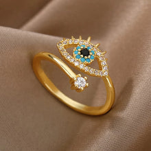 Load image into Gallery viewer, Stainless Steel Zircon Geometric Rings For Women Luxury Evil Eye Gold Color Adjustable Trendy Wedding Aesthetic Jewerly Gift