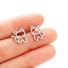 Load image into Gallery viewer, 1 Pair Cute Cat Stainless Steel Stud Earrings for Mens Womens Punk Students Gifts Trend Fashion Small Ear Studs Jewelry