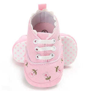 Meckior Newborn Baby Girl Flower Canvas Shoes Non-slip Infant First Walkers