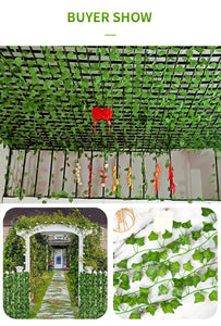 2.1M Green Ivy Leaf Hanging Vine Artificial Garland – Silk Wall Plant Home Garden Decoration Wedding Party DIY Fake Wreath Leaves