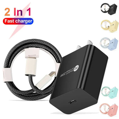 2-in-1 PD 20W USB C Charger & Fast Charging Cable for iPhone, Samsung, Xiaomi