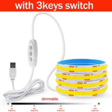 Load image into Gallery viewer, Dimmable COB LED Strip Light 5V USB Flexible LED Tape with ON OFF Switch 320LEDs High Density Linear Lighting with Adhesive Tape