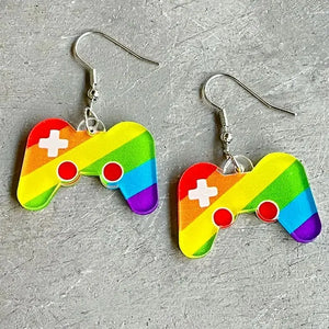 Colorful Rainbow Game Console Mushroom Elf Fun Earrings - Acrylic Summer Jewelry