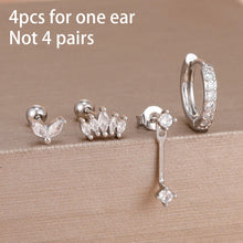 Load image into Gallery viewer, 4PCS Stainless Steel Circle Huggie Hoop Earrings Set for Women Gold Color Unique Zircon Flower Stud Earring Piercing Jewelry