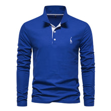 Load image into Gallery viewer, AIOPESON 2023 New Men's Deer Embroidery Polo Shirts Solid Color Long Sleeve Social Business Male