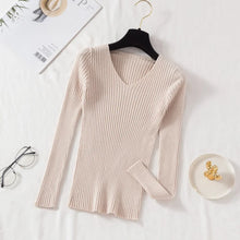 Load image into Gallery viewer, Autumn Winter Women Sweaters Casual Long Sleeve Knitted V Neck Pullover Sweater Femme Basic Solid Jersey Tops Fashion Clothes