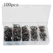 Load image into Gallery viewer, 50pc/box Stainless Steel Fishing Connector Pin Bearing Rolling Swivel with Snap Fishhook Lure Accessories