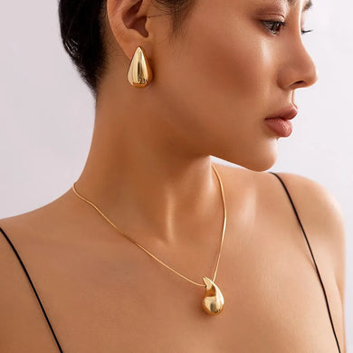Vintage Snake Chain Pea Pendant Necklace Earrings Set Women's Aesthetic Jewelry