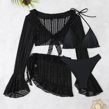 Load image into Gallery viewer, 2026 Sexy Four-piece Women Swimsuit Long-sleeve Cover-up Swimwear Summer Solid Bikini Set Brazilian Beachwear Party bathing suit