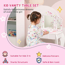 Load image into Gallery viewer, HOMCOM Kids Vanity Table &amp; Stool Girls Dressing Set Make Up Desk with Rotatable Mirrors Drawer Star &amp; Heart Pattern White