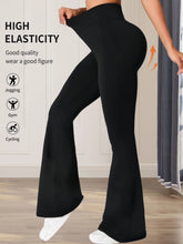 Load image into Gallery viewer, Women's spring and summer high waisted tight fitting flared pants, slim leg long black pants, thin wide leg pants for slim women