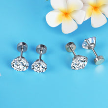 Load image into Gallery viewer, LUXUSTEEL 1Pairs/2Pcs Stainless Steel Crystal Studs Earrings For Women Men 4 Prong Tragus Round Clear Cubic Zirconia Ear Jewelry