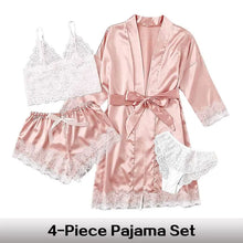 Load image into Gallery viewer, Women&#39;s Sexy Pajama Set - 4 Piece Lace Satin &amp; Silk Sleepwear with Robe - Summer