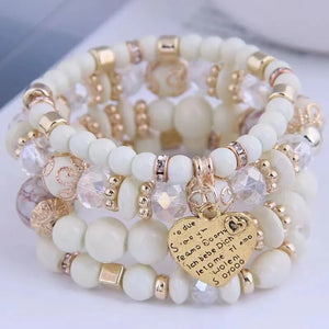 Boho Crystal Beads Bracelets: Heart Letter Elastic Bangles Set for Women