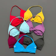 HISTELLO Strappy Bra Gym Top Women High Support Thin Strap Halter Sports Seamless Bras Scrunch Push-up Workout Yoga Tank Tops
