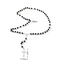 Load image into Gallery viewer, Faux Pearl Choker! Cross Pendant, Rosary Beads, Handmade