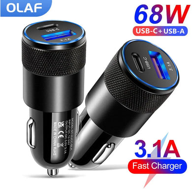 Olaf 68W PD Car Charger - Fast USB C Phone Adapter for iPhone Xiaomi Samsung