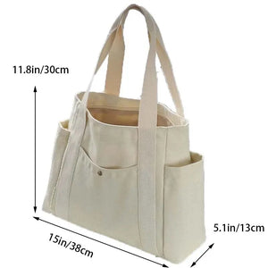 Canvas Women's Large Capacity Shoulder Bag Zipper Tote Handbag Multiple Pockets