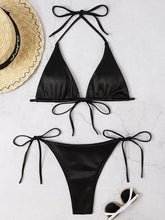 Load image into Gallery viewer, Halter Brazilian Metallic Satin Bikini Women Swimwear Female Swimsuit Two-pieces Bikini Set High Cut Bathing Suit Swim Beachwear