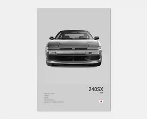 Black and White Japan Cars Luxury Super Sport Car Poster Aesthetic R34 Gtr 240sx Canvas Print for Wall Art Garage Room Decor