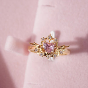 Sweet Pink Heart Ring for Women & Girls – Gold Plated Adjustable Princess Jewelry