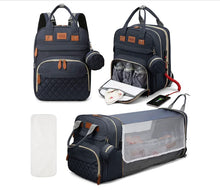 Load image into Gallery viewer, 3 In 1 Diaper Bag Backpack Foldable Baby Bed Waterproof Travel Bag with USB Charge Diaper Bag Backpack with Changing Bed 3 types
