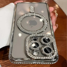 Load image into Gallery viewer, New Fashion Glitter Diamond Transparent Case For iPhone 16 15 14 13 17 12 Pro Max 16 Plus Magnetic Wireless Charge Bumper Cover