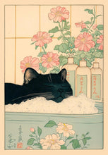 Load image into Gallery viewer, Japanese Tabby Cat in Bathtub Poster Prints Canvas Painting Retro Aesthetic Wall Art Picture Japandi Bathroom Toilet Home Decor