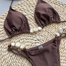 Load image into Gallery viewer, Solid Green Swimwears Sexy Halter Triangle Bead String Bikini Mini Micro Thong Swimsuit Woman 2026 Summer Brazilian Bikinis Sets