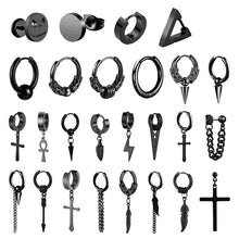 Load image into Gallery viewer, 1 Pairs Punk Stainless Steel Stud Earrings Black Earrings Set For Men Women Vintage Hip Hop Piercing Ear Jewelry