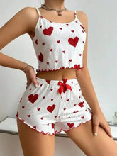 Load image into Gallery viewer, Women Sleepwear Autumn Winter Pajamas Sets Heart Print Sleeveless Cami Vest with Long Pants Trouser Set Sexy Lingerie Pyjamas