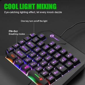 Mini USB Gaming Keyboard Single Hand Backlight 35 Keys Ultra-slim Wired for PC Laptop