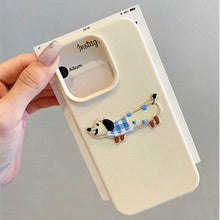 Load image into Gallery viewer, Korean Cute 3D Cartoon Embroidery Dog Phone Case For iPhone 17 16 15 14 13 11 12 Pro Max Plus Funny Puppy Leather Pattern Cover