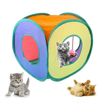 Foldable Cube Cat Tent with Fun Tunnels - Interactive Kitten & Small Dog Toy