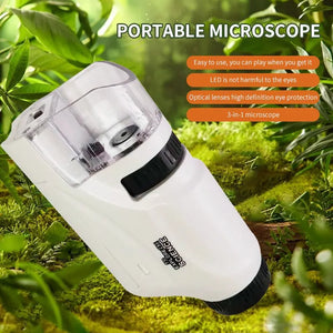 Mini Pocket Microscope Kit 60-120x Portable LED Light Kids Science Lab Experiment