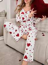 Load image into Gallery viewer, Autumn Winter 2 Pieces Pajamas Sets for Women Sleepwear Heart Print Long Sleeve Tops with Long Pants Trouser Set Pyjamas