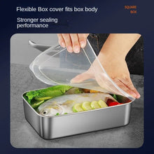 Load image into Gallery viewer, Thickened Square Plate Stainless Steel Rectangular Food Storage Pan With Lid Commercial Dish Tray Freshing Lunch Box Container