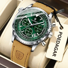 Load image into Gallery viewer, POEDAGAR Luxury Business Men's Watch Waterproof Luminous Date Chronograph Leather Man Clock Fashion Quartz Watches For Men Reloj